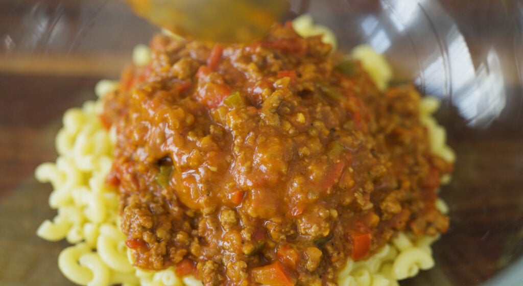 goulash served over macaroni