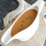 Chicken gravy in a sauce boat