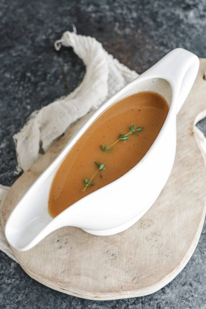 Chicken gravy in a sauce boat