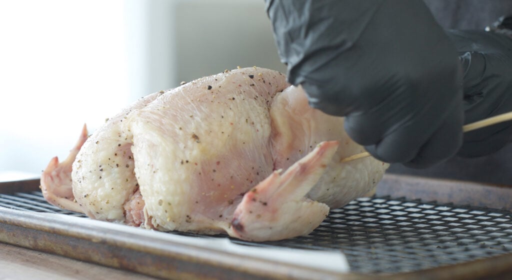 Whole Chicken on a rack after being dry brined