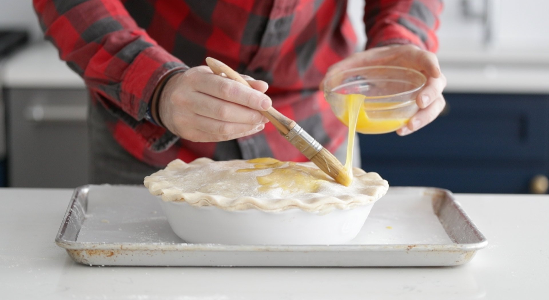brushing and apple pie with egg