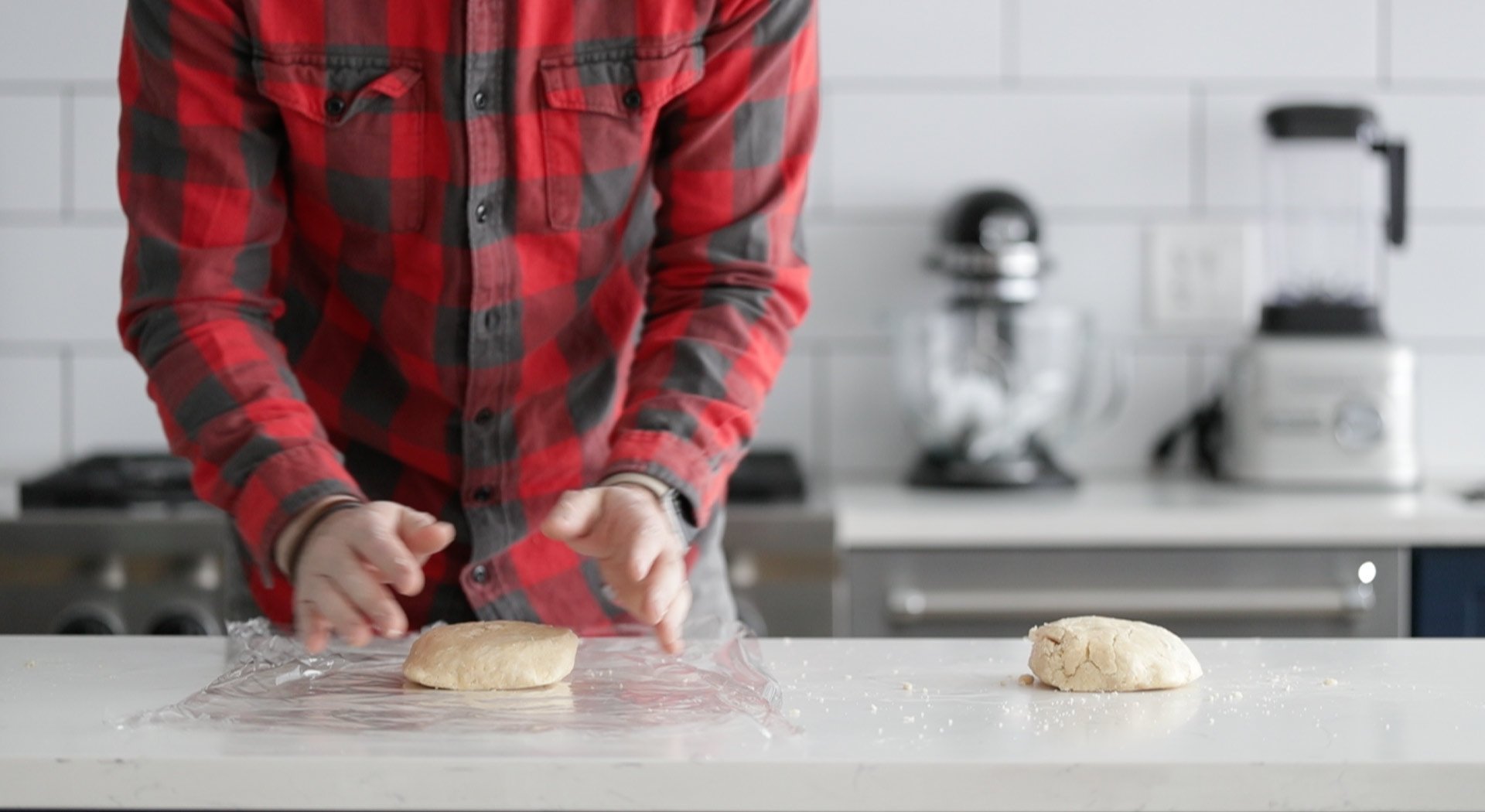 dividing pie dough.