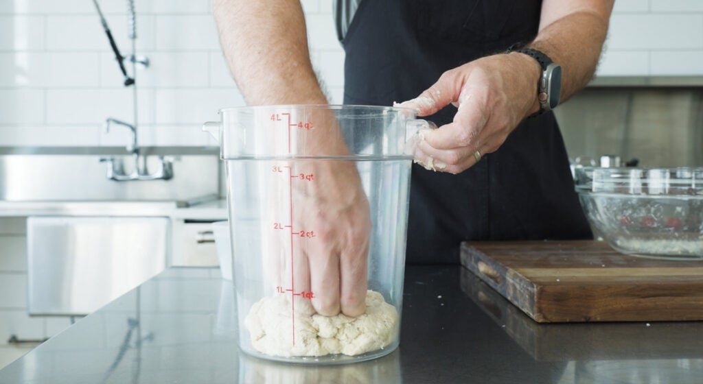 Biga put in clear plastic container