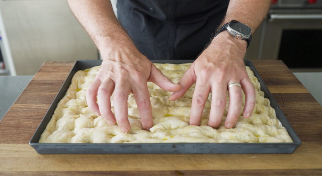 biga being used to make a focaccia bread 