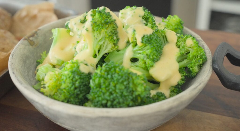Cheese broccoli in a serving bowl