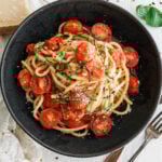 tomato basil pasta in a bowl