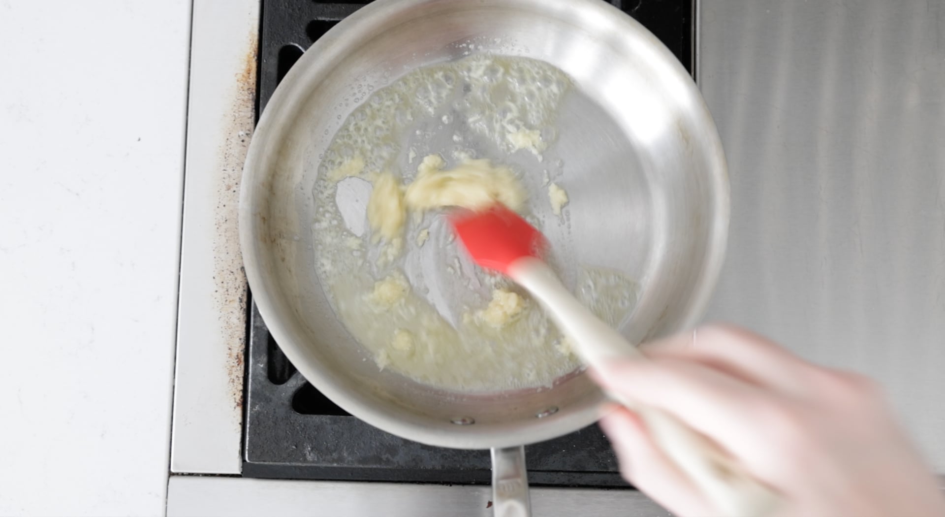 cooking garlic in a pan