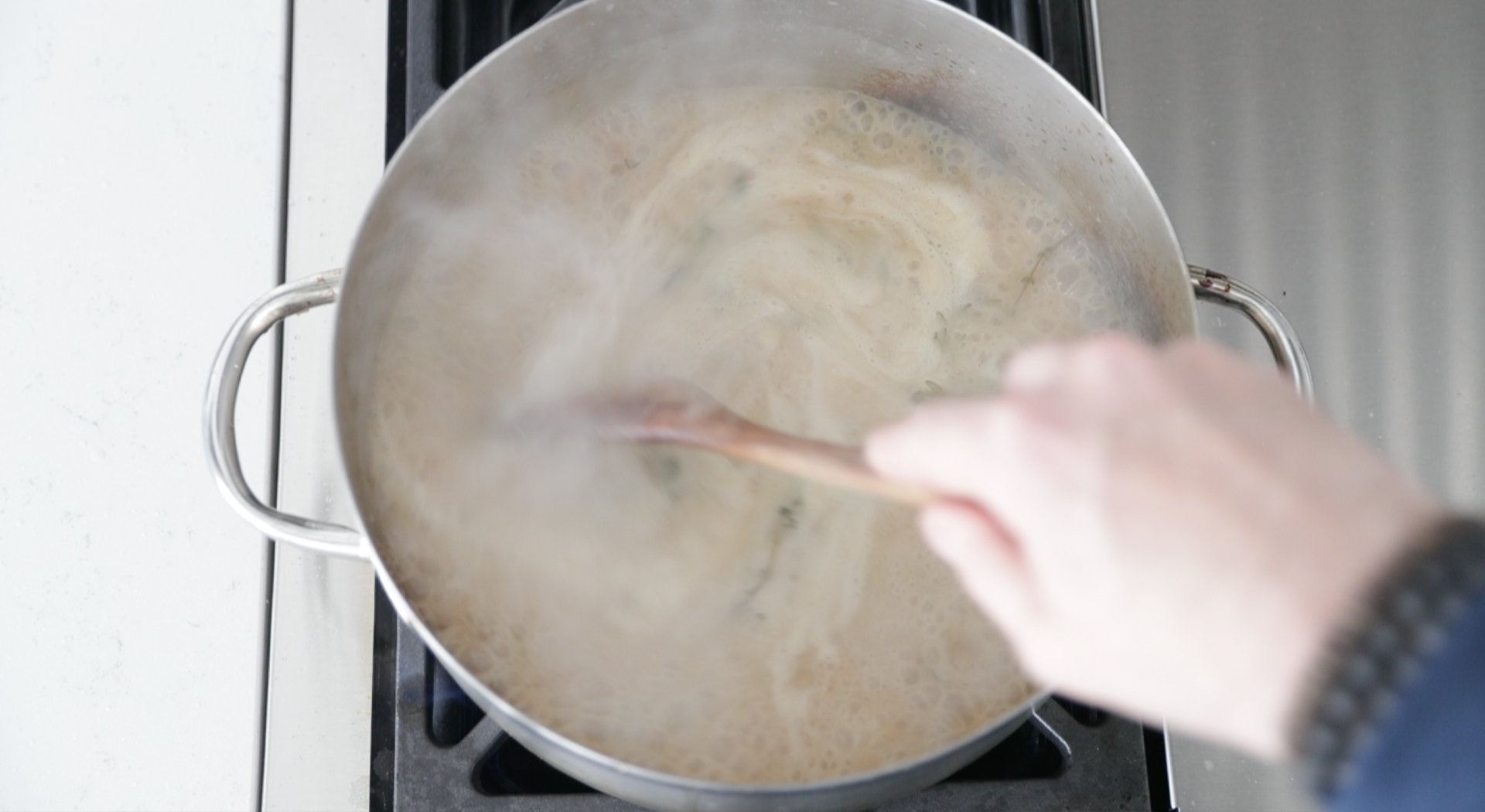 thickened gravy in a pot