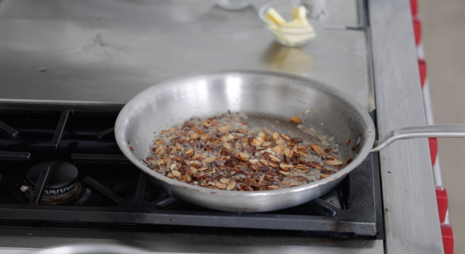 cooking almonds with shallots and garlic