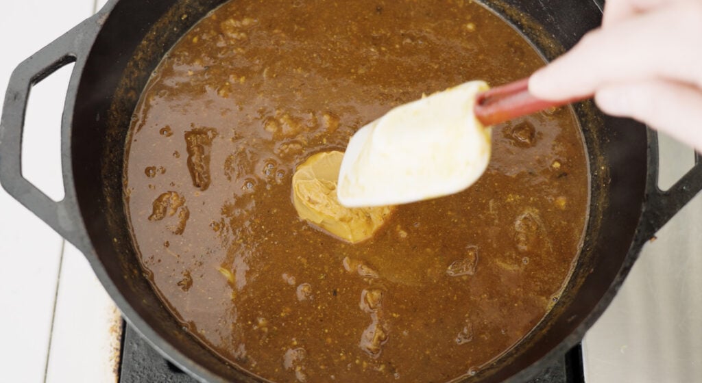 stiring in peanut butter