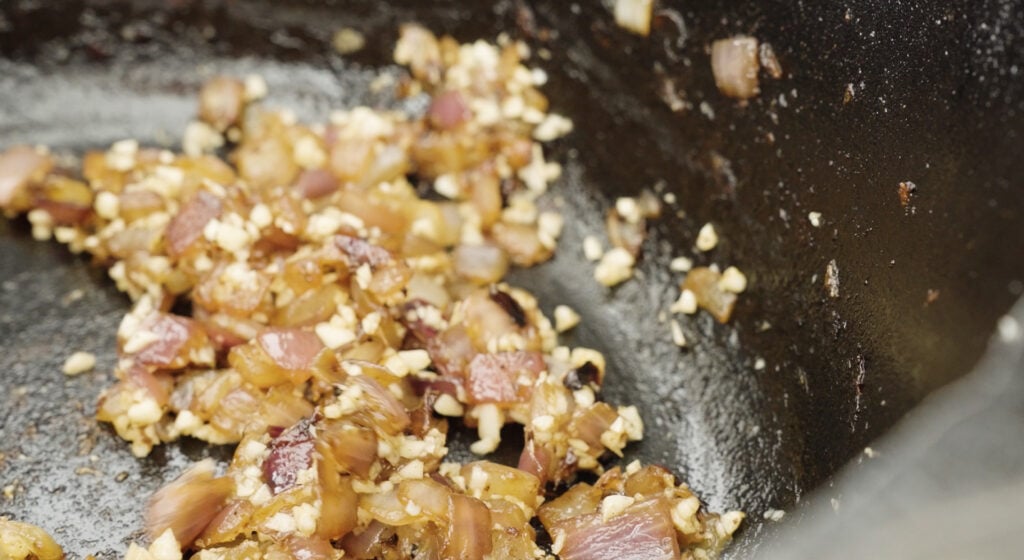 onions and garlic in a pot