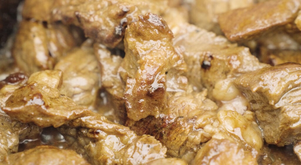 beef browning in pot