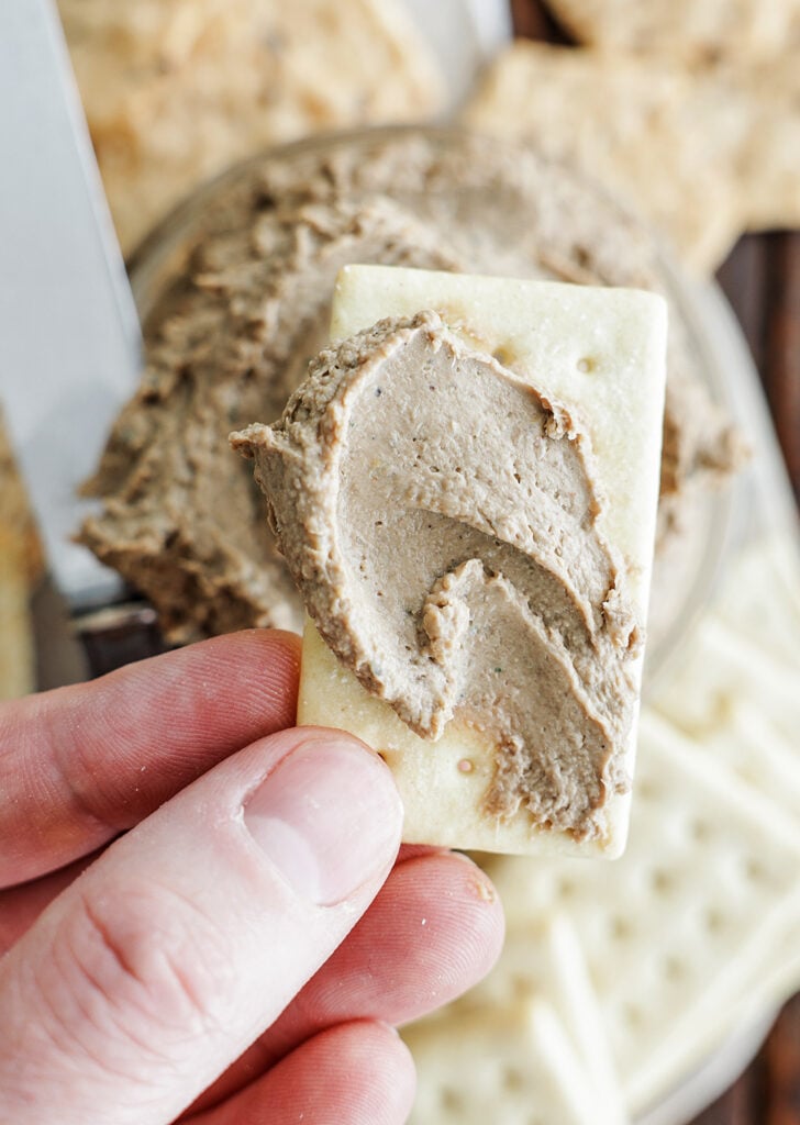 Beef liver spread on a cracker