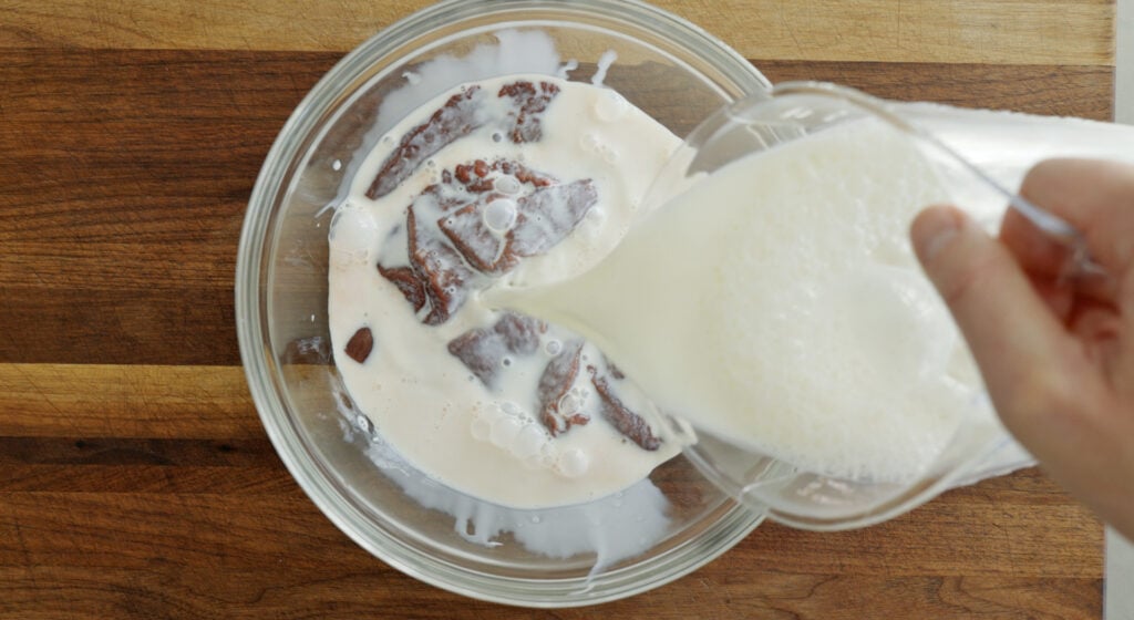 Beef liver soaking in milk