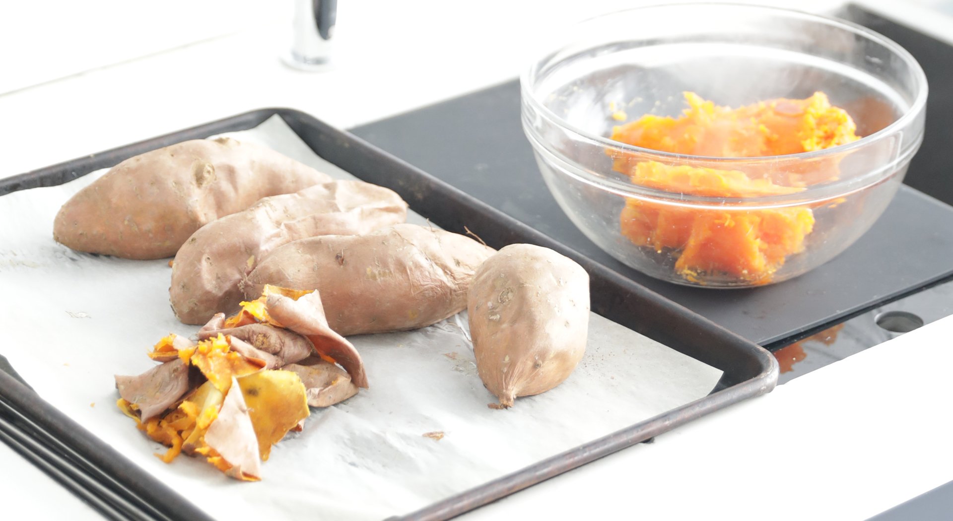 peeling sweet potatoes