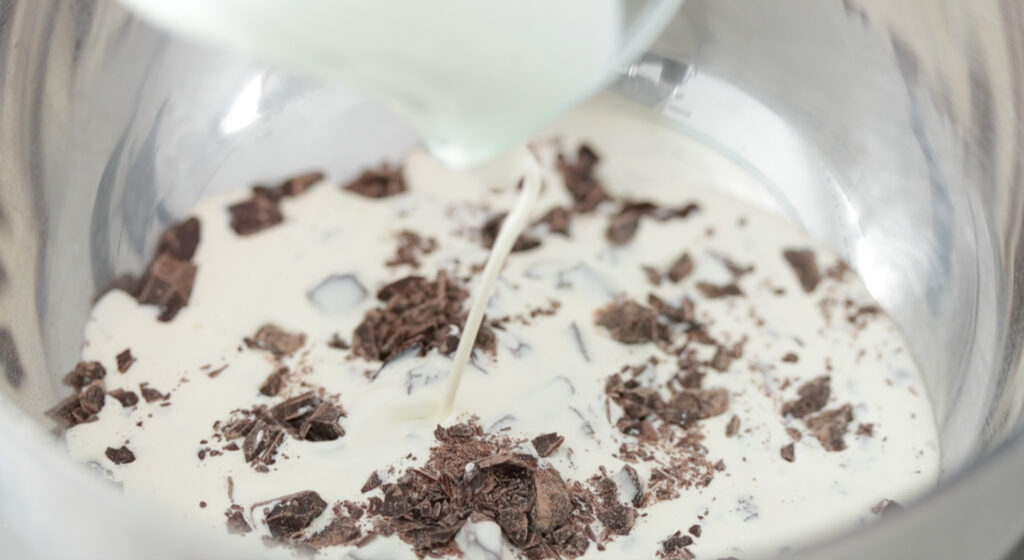 chocolate and cream in a bowl