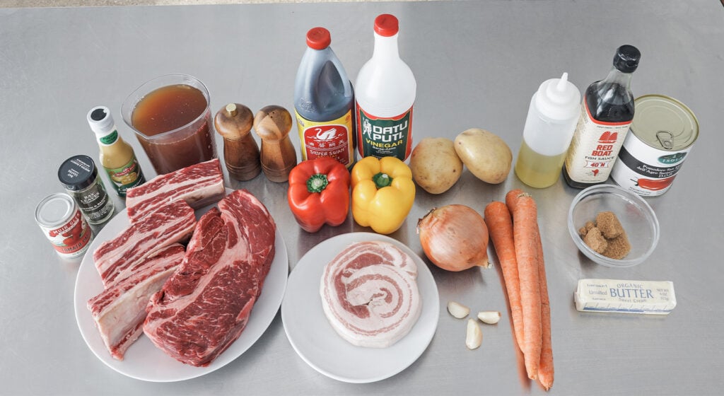 All of the ingredients for Beef Mechado