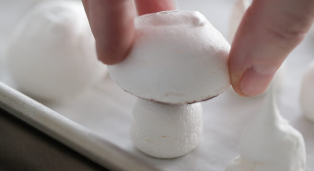 press the pointy end of each stem into the hole on the bottom of the cap