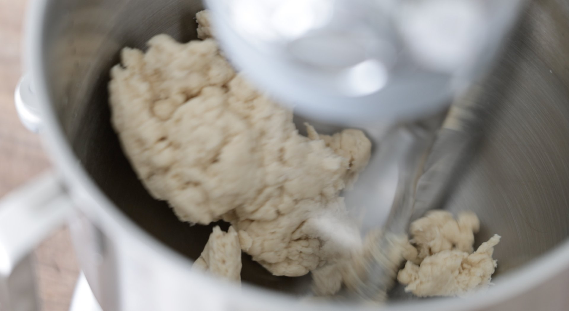 mixing dough in a mixer
