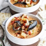 Two bowls of seafood chowder