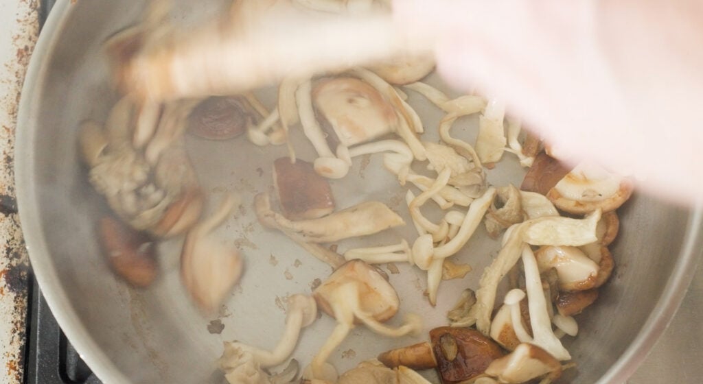 close up of Browned mushrooms in a pot