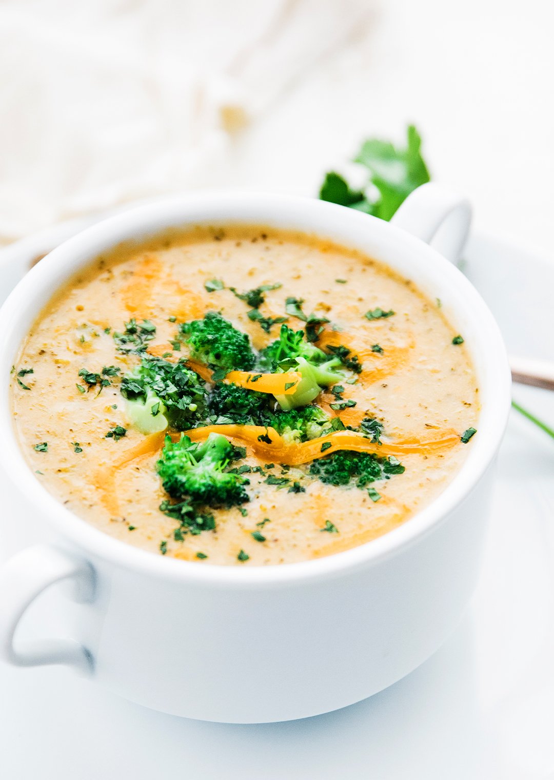 a cup of broccoli cheddar soup