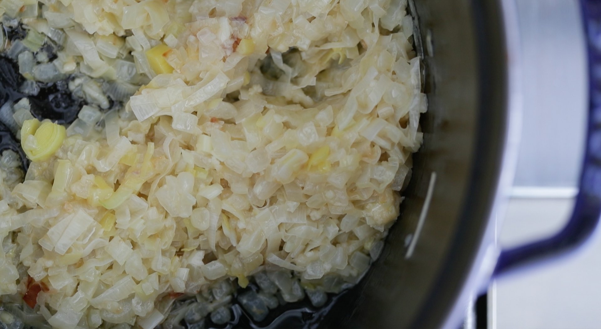 caramelizing onions in a pot