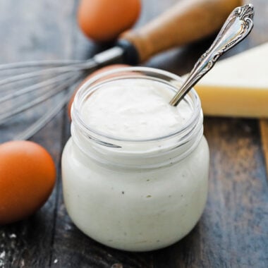 jar of homemade caesar salad dressing