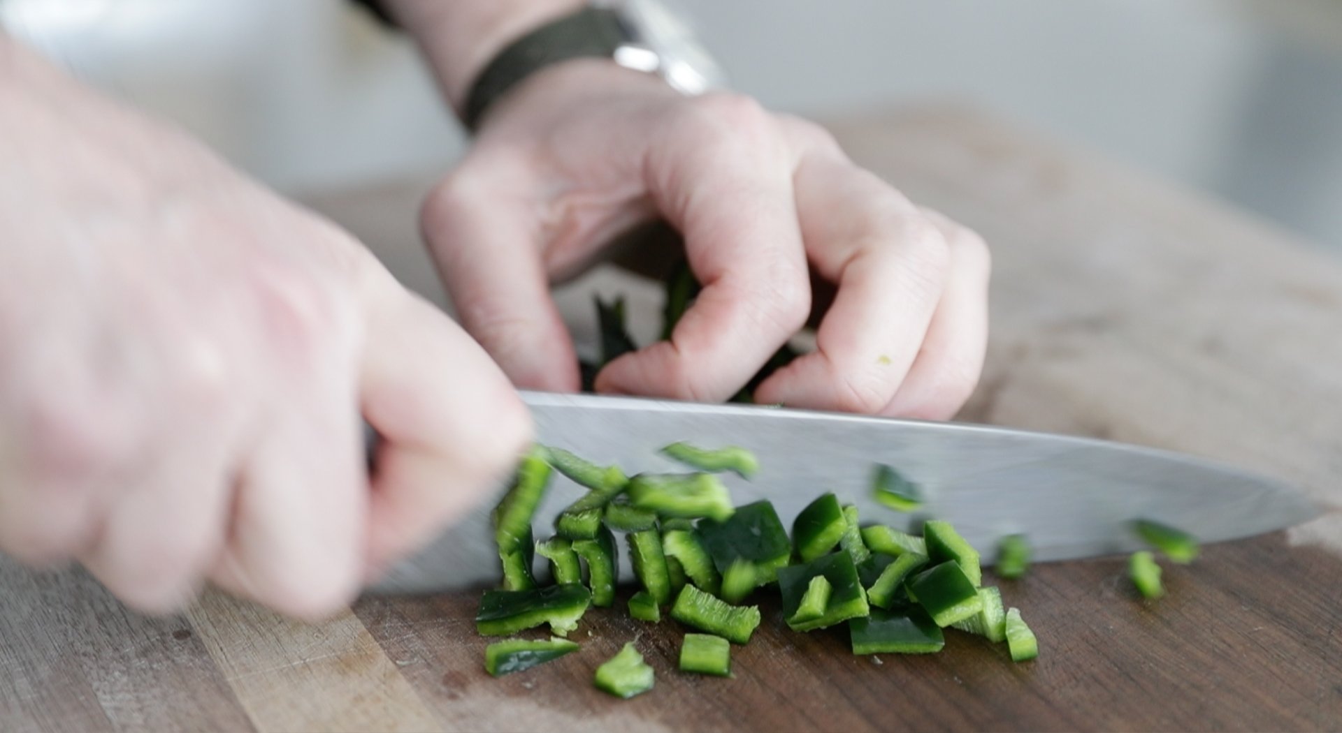 dicing peppers