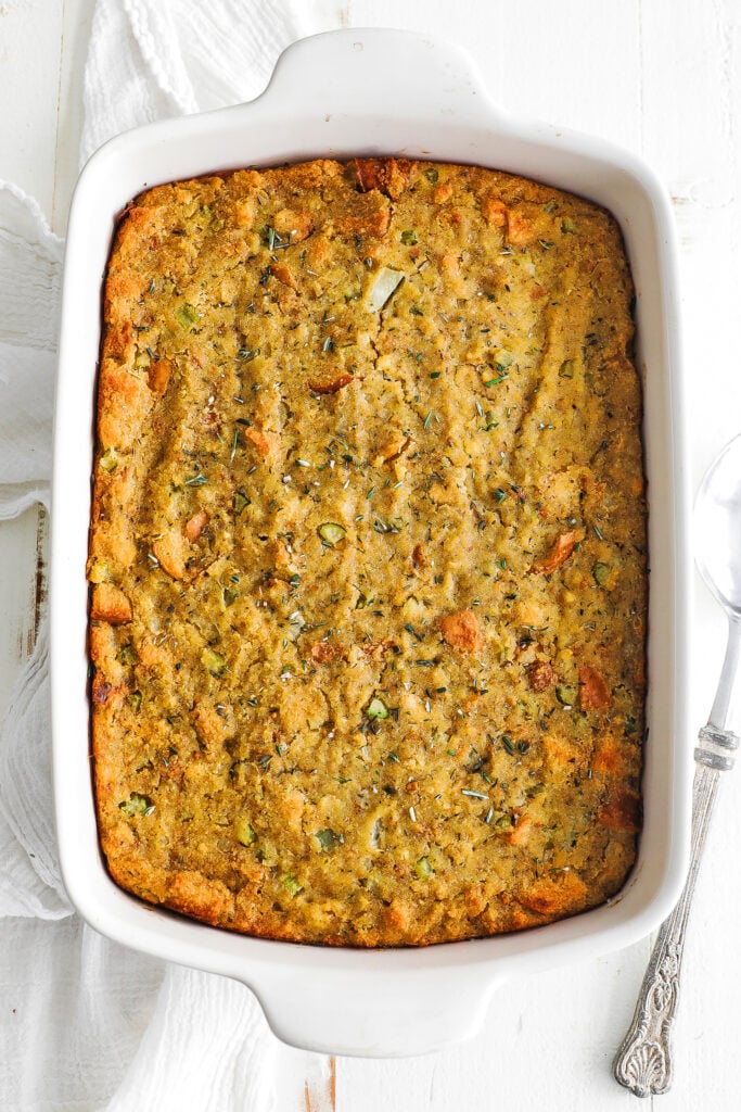 casserole with southern style cornbread dressing with veggies