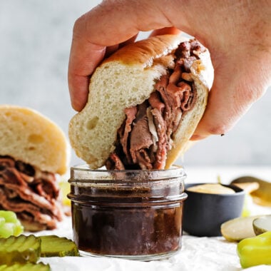 dipping a french dip into au jus