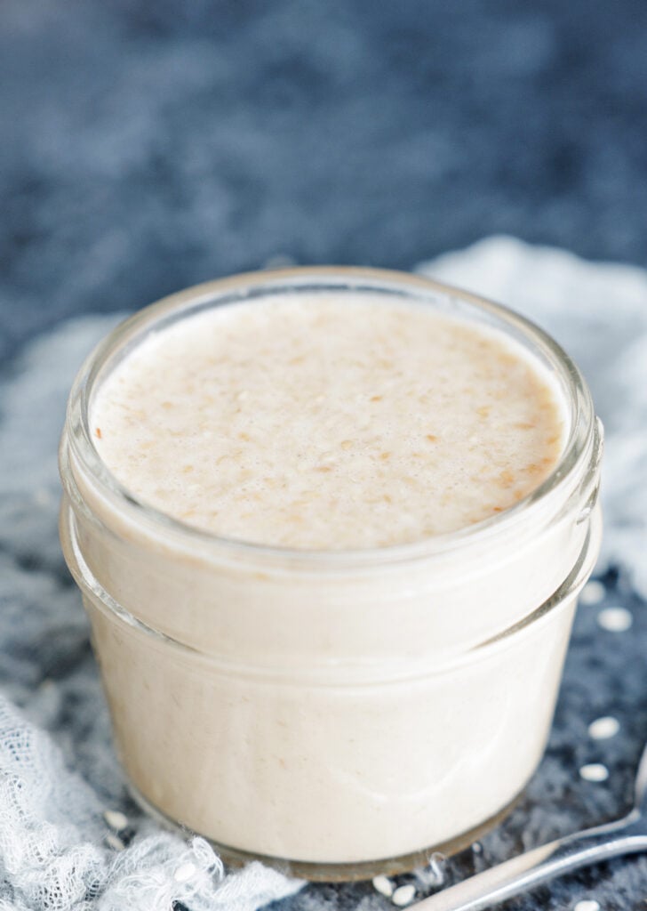 Sesame vinaigrette in a jar