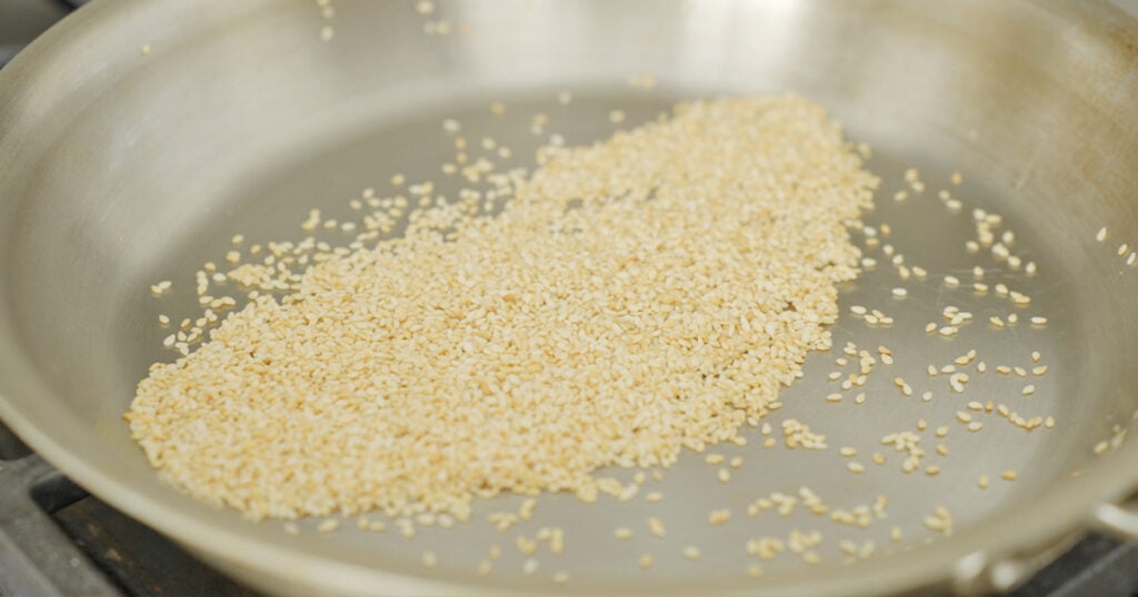 Toasting Sesame seeds in a pan