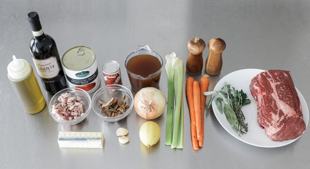 Stracotto ingredients set out on a table