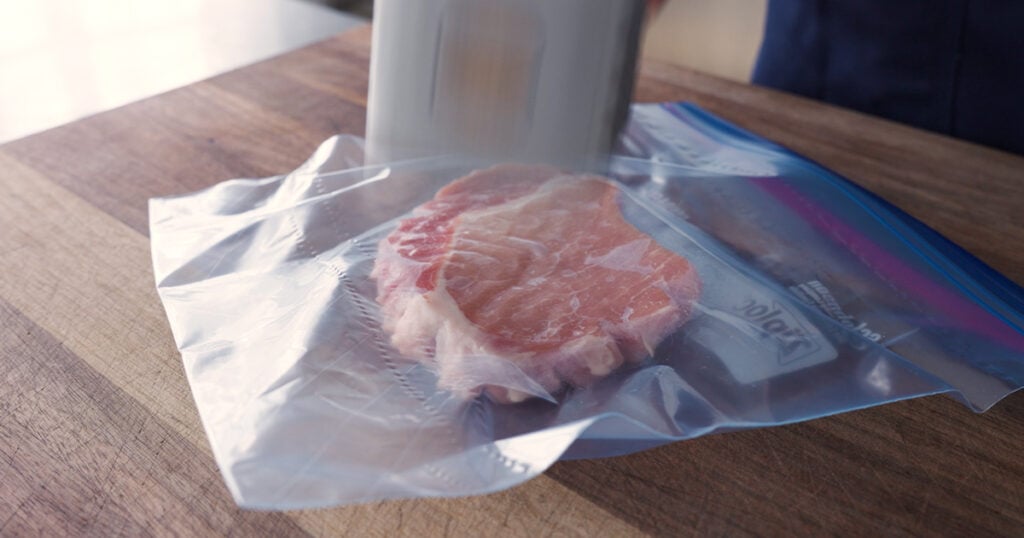 Pork cutlet in a ziplock bag