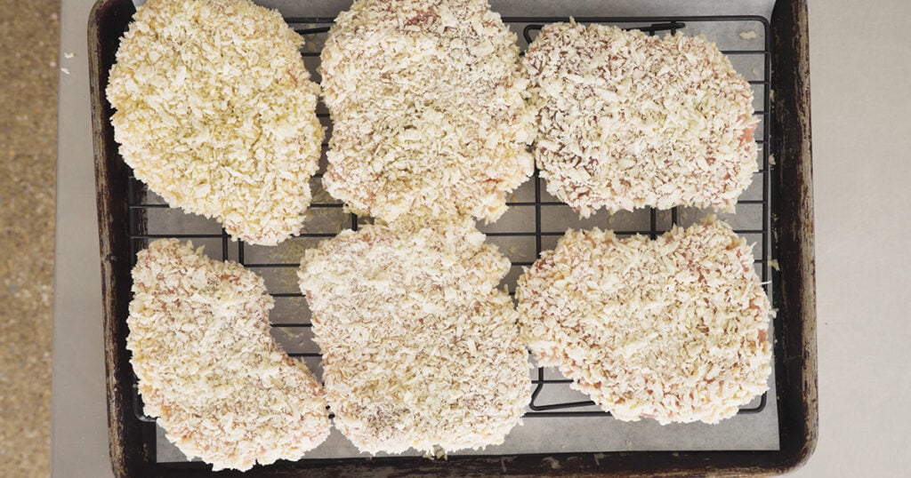 6 pieces of pork coated in breading