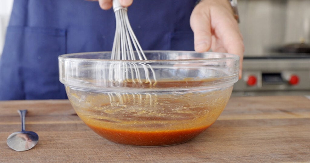 whisking Tonkatsu sauce ingredients together