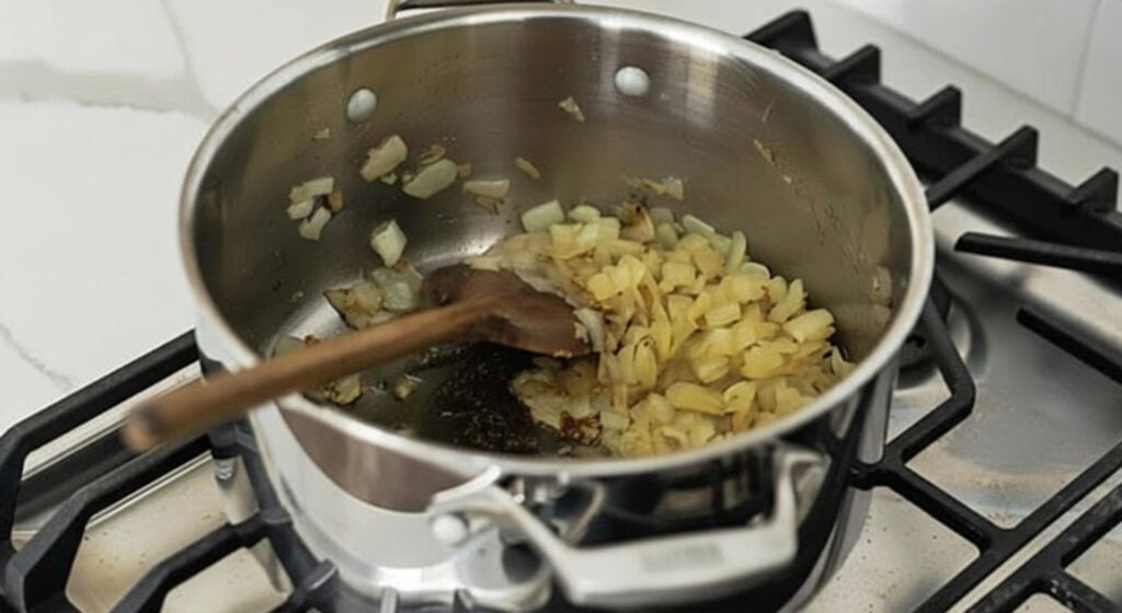 caramelizing onions in a pot