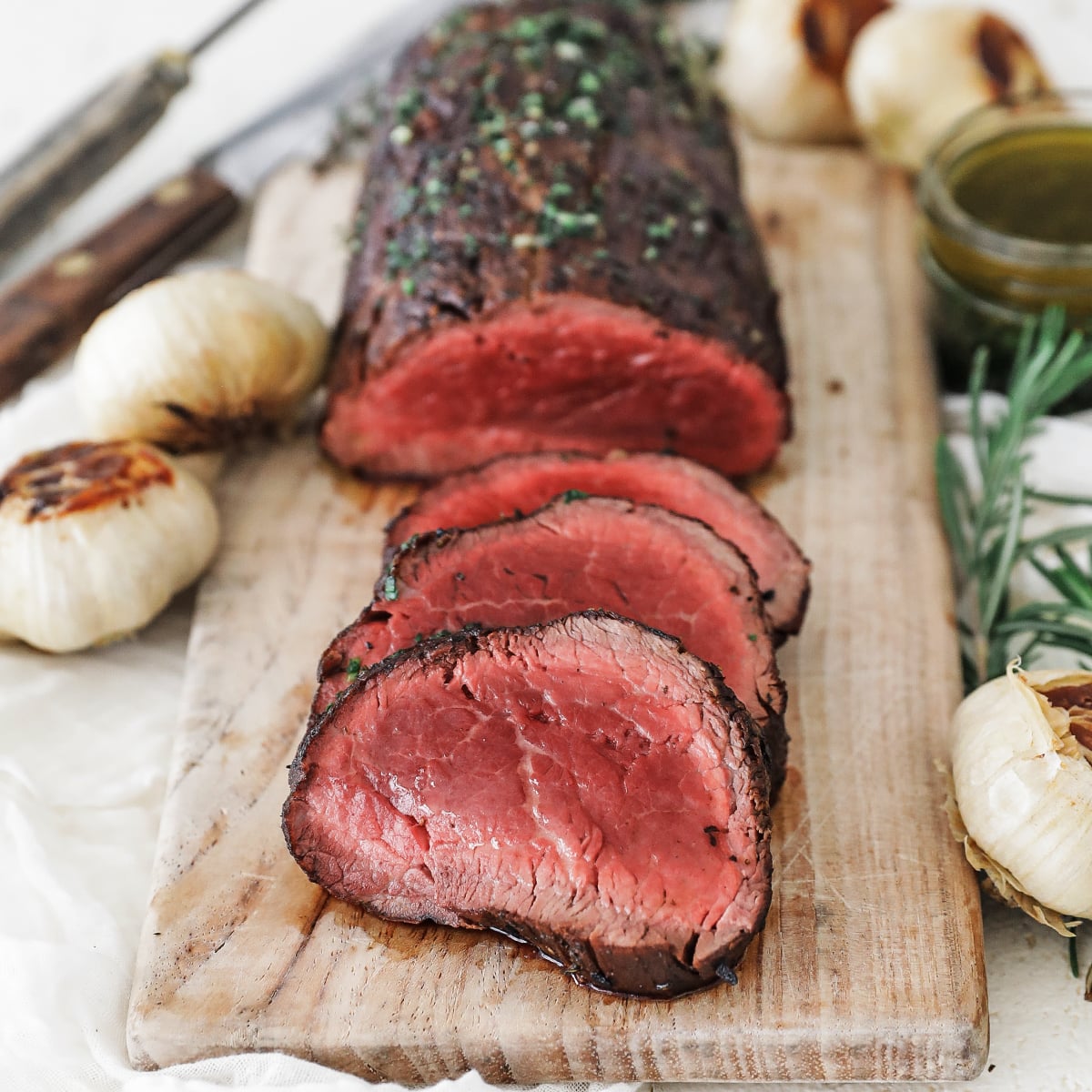 slices of roasted beef tenderloin