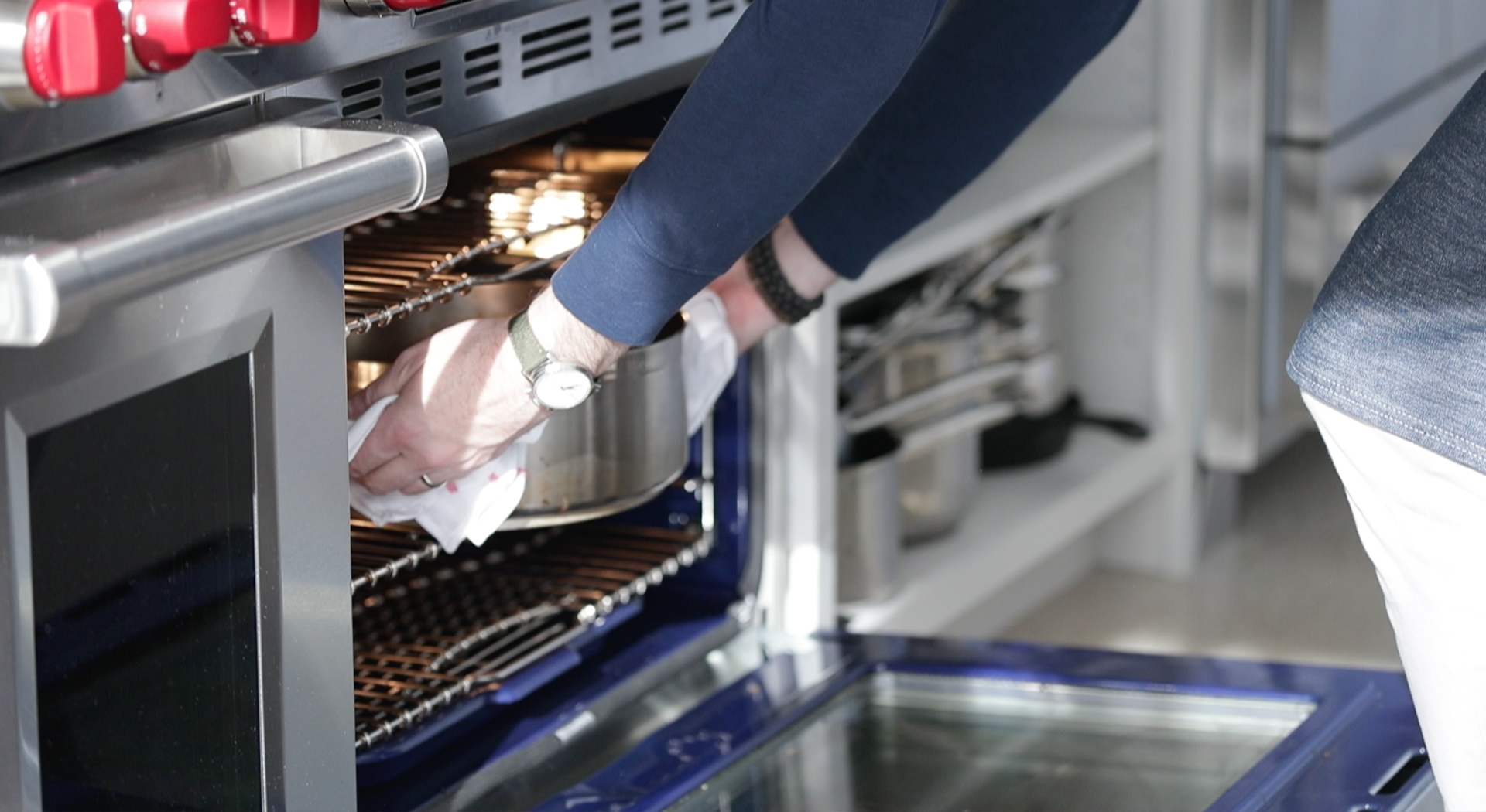 adding beef tenderloin to the oven