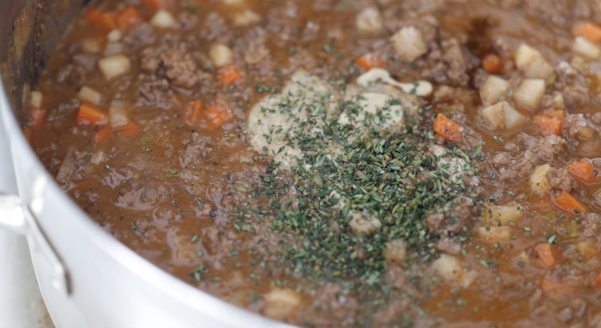 herbs in a cottage pie filling