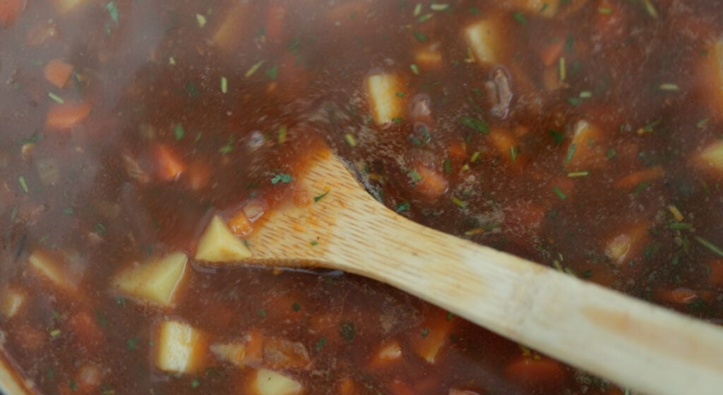 cooking vegetables and potatoes in liquid