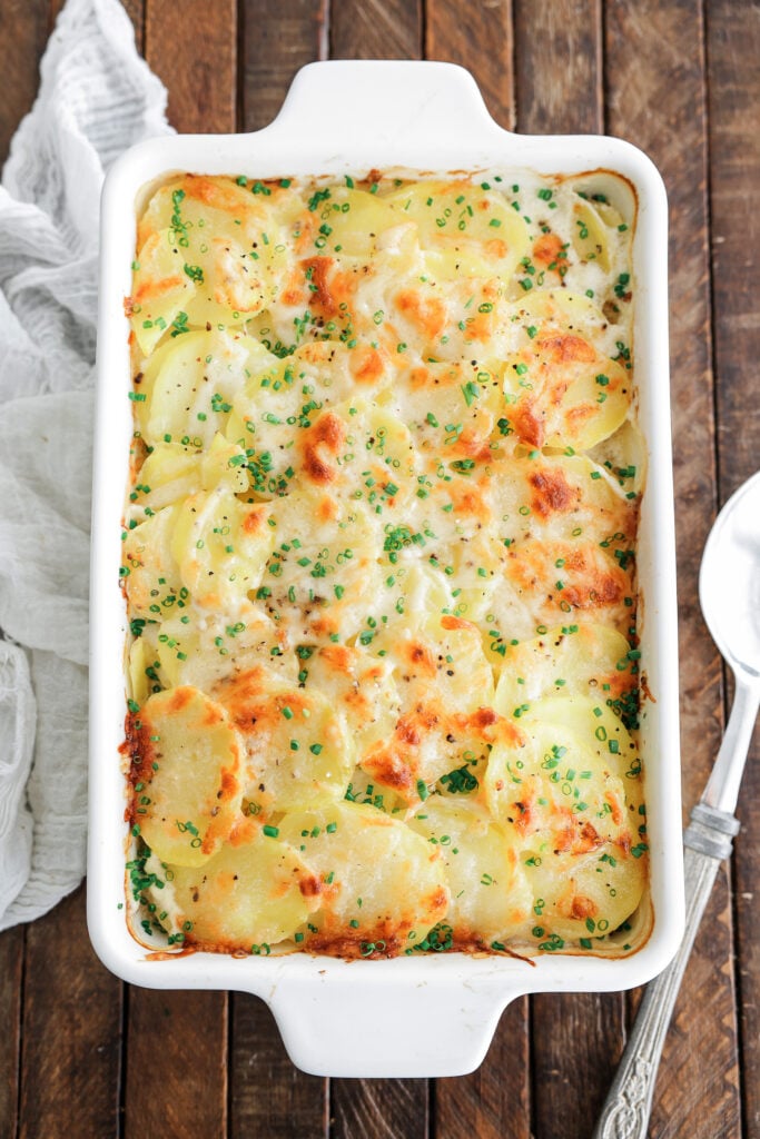 Savoirda potatoes in a baking dish.