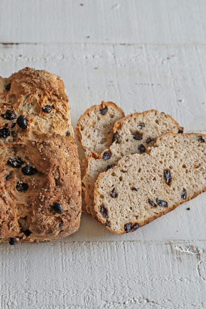slicing Irish soda bread