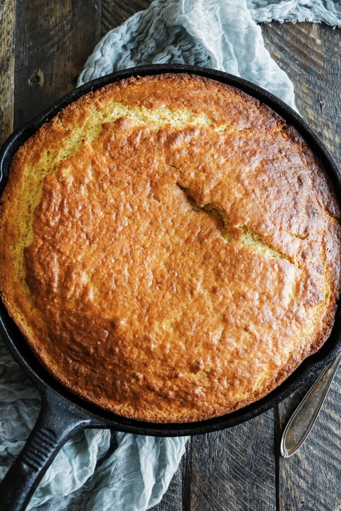 sweet easy cornbread recipe in a skillet