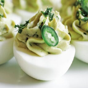avocado deviled eggs with jalape&ntilde;os