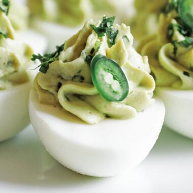 avocado deviled eggs with jalape&ntilde;os