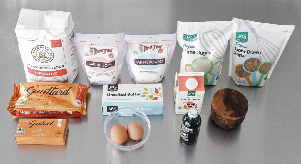 Ingredients for chocolate chip cookies