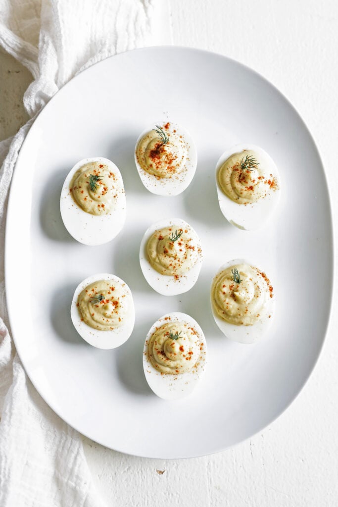 hard boiled deviled eggs with fresh dill