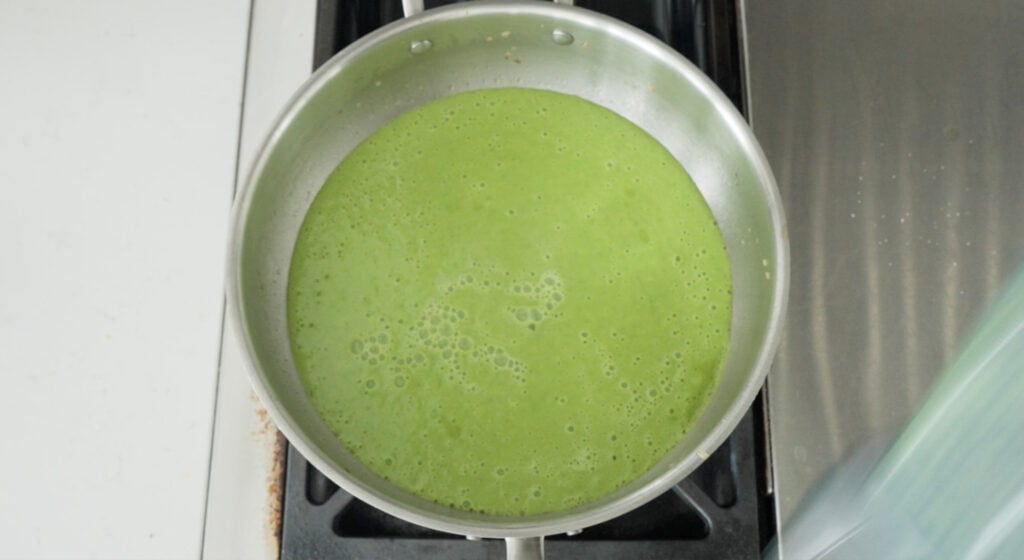 blended pea sauce in a pot